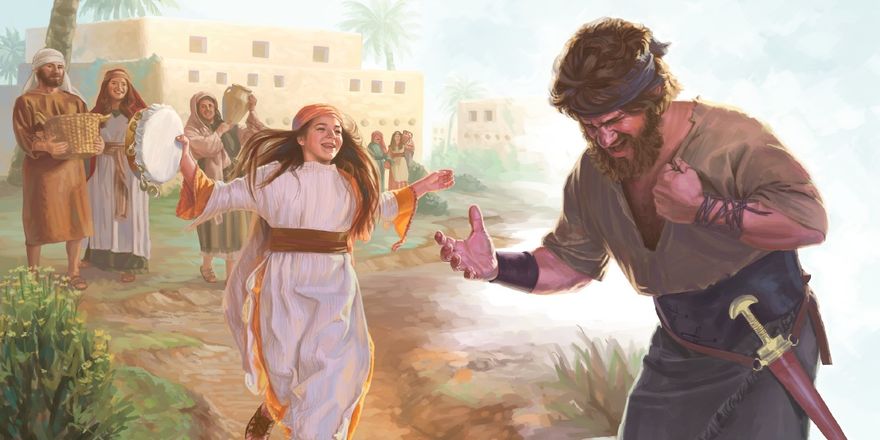 JEPHTHAH IS DEVASTATED SEEING HIS DAUGHTER RUN TO GREET HIM !
